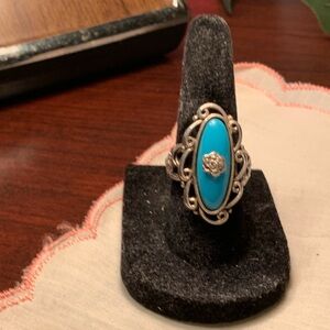 Vintage Elegant Silver and Turquoise rose design Ring